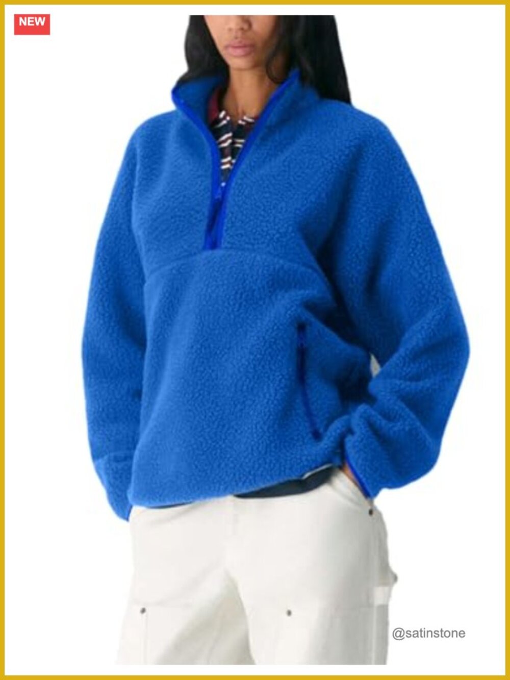 Women's Quarter Zip Fleece Pullover Fuzzy Sherpa Jacket Half Zip